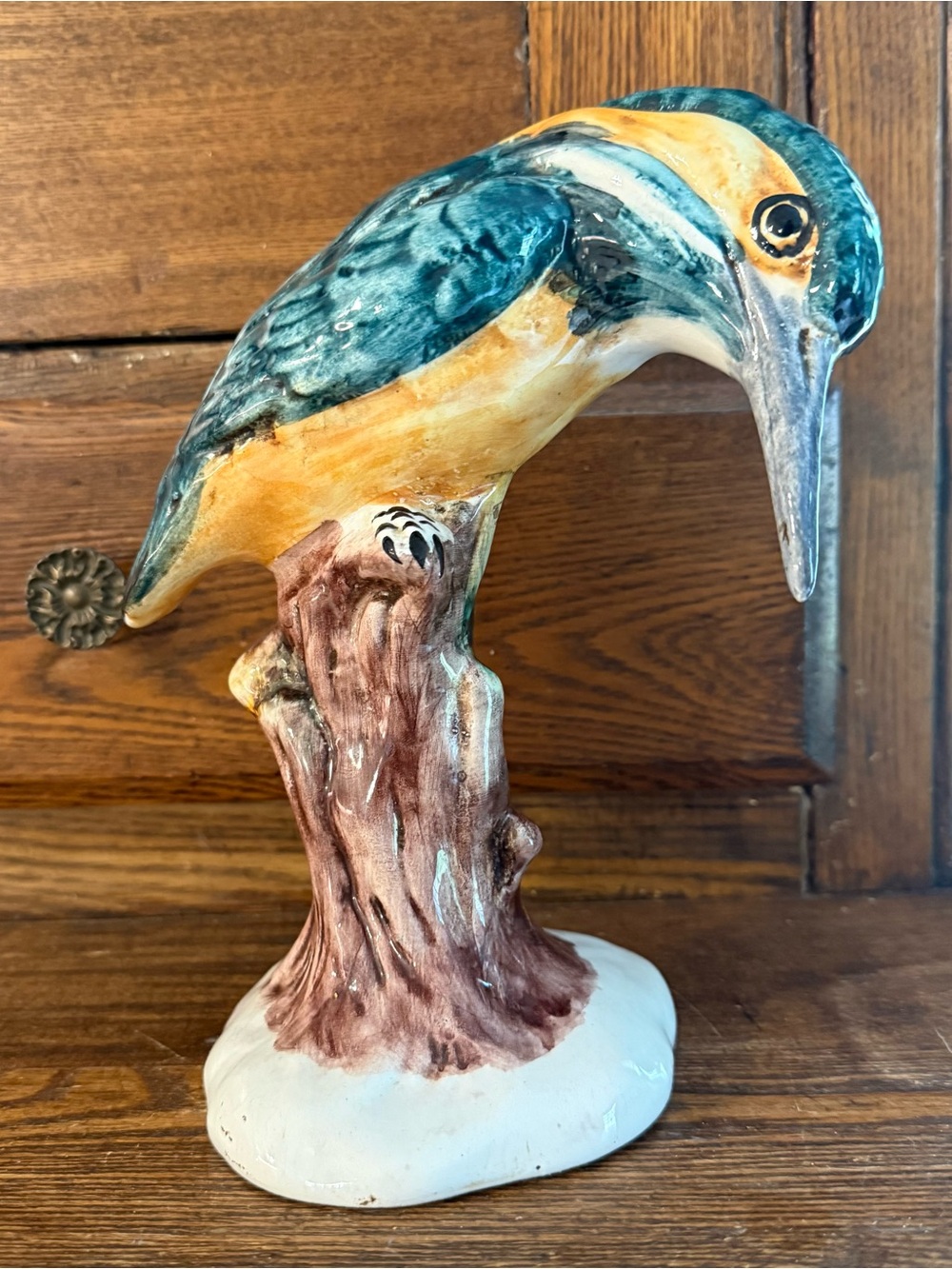 Vintage Italian Ceramic Kingfisher Bird Figurine Hand Painted Made in Italy 1984